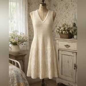 Missoni Designer Sleeveless V-Neck Knit Cream Mini Dress